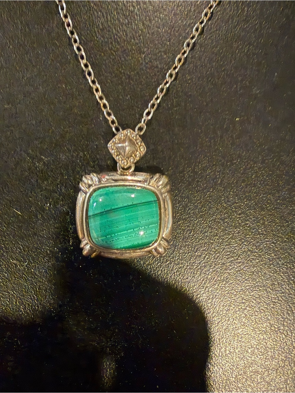 Silver and Green Pendant Necklace with 18” Silver Chain